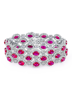 Three-row two-tone corundum statement bracelet