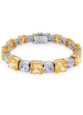 Two-tone square and oval shaped corundum bracelet