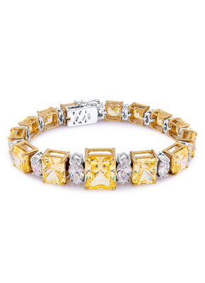 Two-tone square and oval shaped corundum bracelet