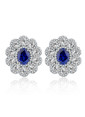 Bicolor flower bloom corundum stud earrings