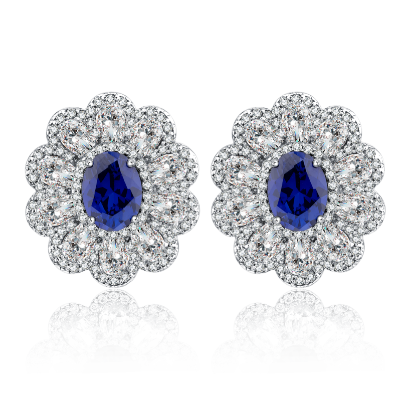 Bicolor flower bloom corundum stud earrings