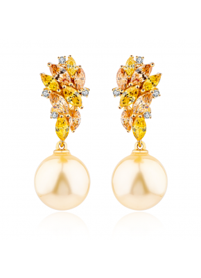 Golden pearl dangle earrings