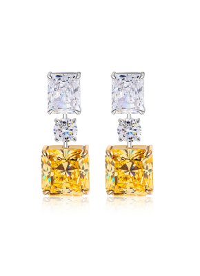 Bicolor square and round shaped corundum drop earrings