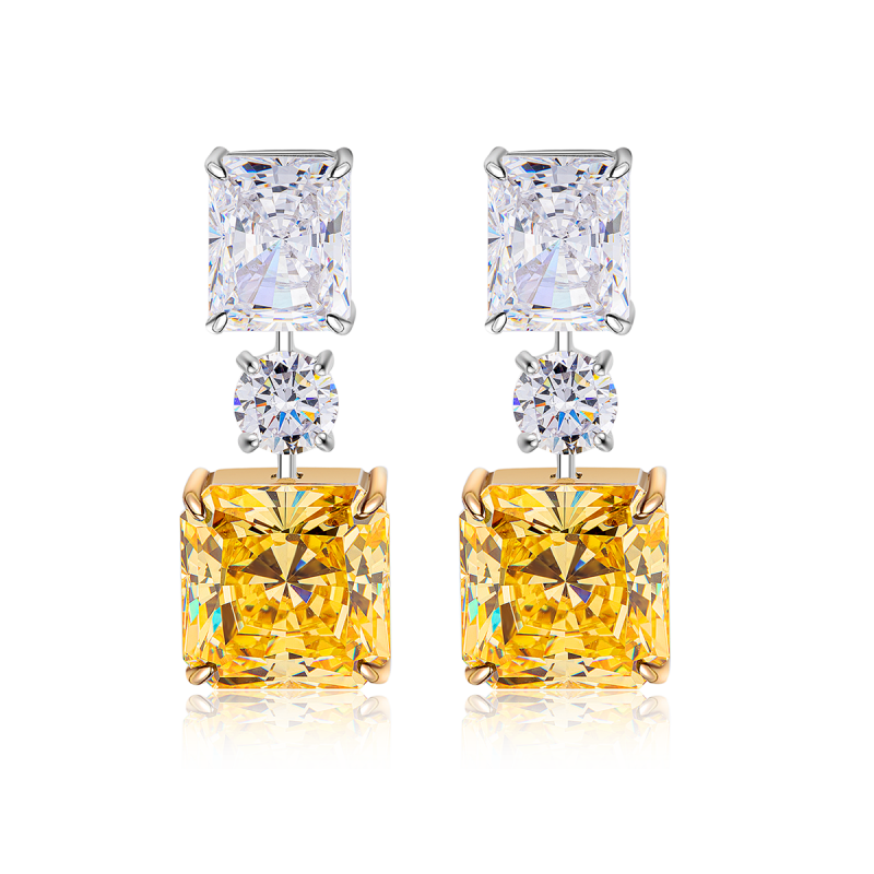 Bicolor square and round shaped corundum drop earrings