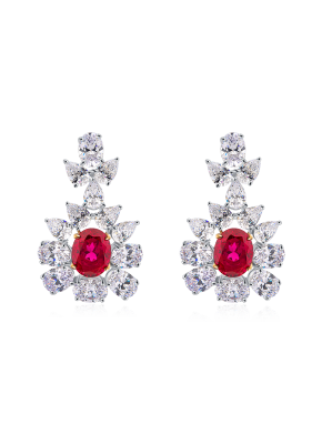 Bicolor flower corundum evening earrings