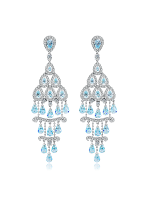 Bicolor corundum chandelier evening earrings in blude topaz