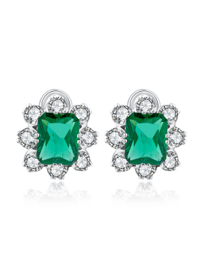 Flower bloom green corundum stud earrings