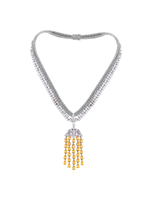 Bicolor corundum tassel statement necklace