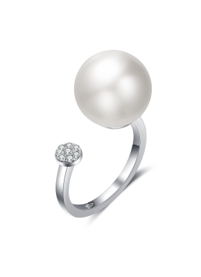 Pavé round and pearl open ring