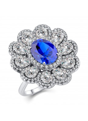 Bicolor corundum flower bloom cocktail ring