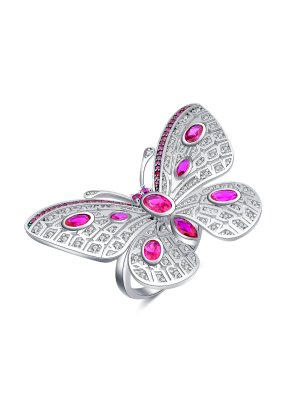 Multicolor corundum butterfly ring